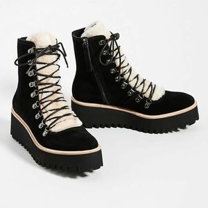 All Black Suede With Sherpa Women's 8.5 Lace-Up Boots NWOT